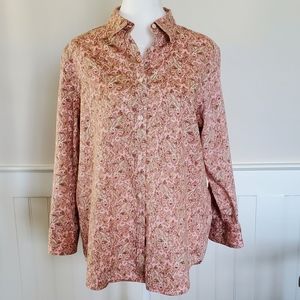 Never worn. Peach, no iron Chaps button up blouse.